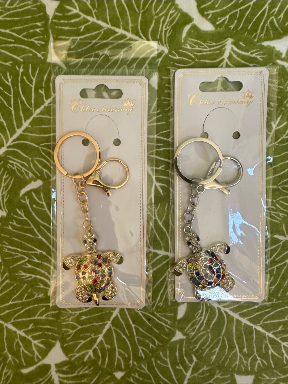 Turtle Keychain Charm - Multicolor Crystal Accent